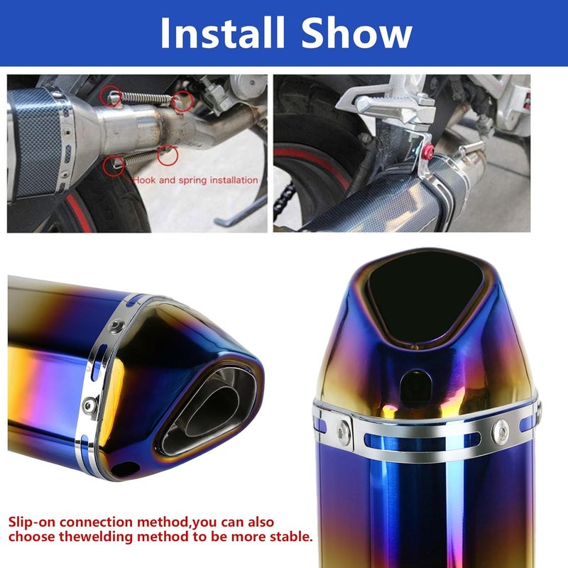 PACEWALKER Motorcycle Slip On Muffler, 1.5-2" Universal Motorcycle Exhaust with Removable DB Killer for Street/Sport Motorcycles and Scooters, Dirt Bike ATV Street Bike 38-51mm Inlet(Grilled Blue) - Image 5